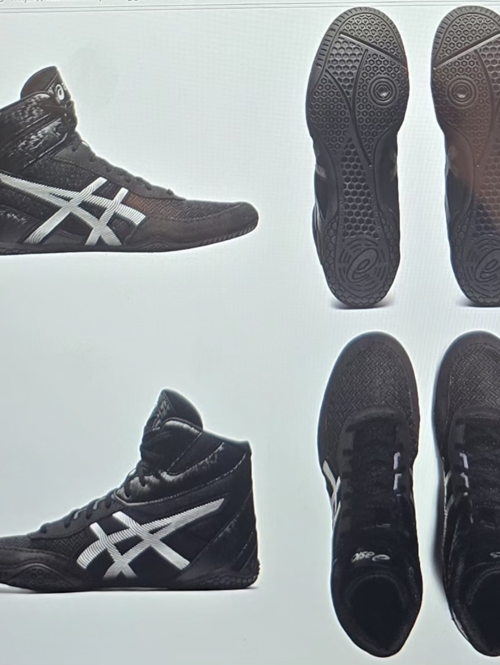 ASICS Black Athletic Wrestling Shoes with White Stripes 7 1/2